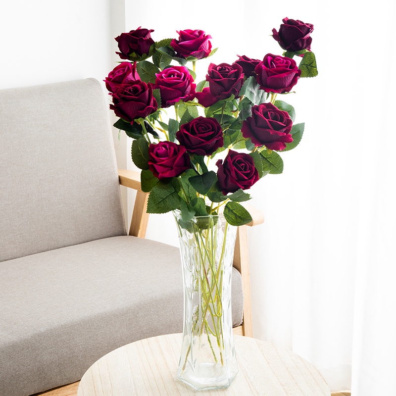 1 Piece Long Branch Silk Rose Artificial Flower Flannel Flower Wedding