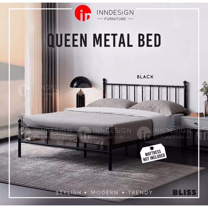 BLISS Queen Metal Bed / Metal Bedframe (Black/White) | Shopee Singapore