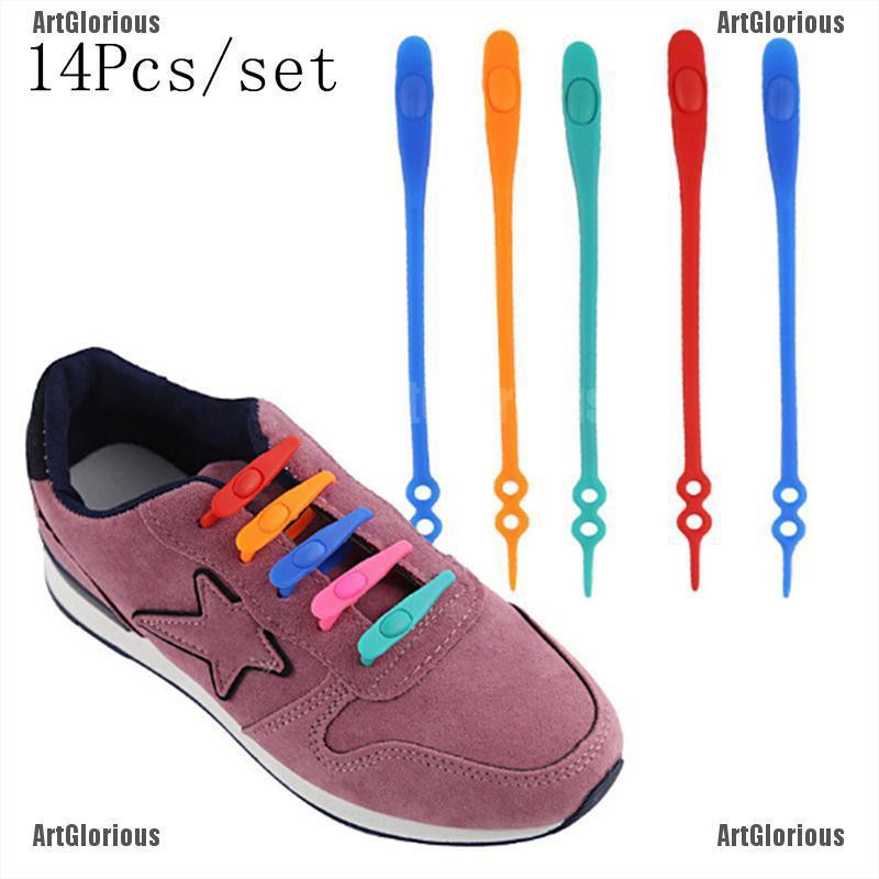 [COD]ArtGlorious 14pcs No Tie Silicone Shoelaces Elastic Smart Shoe Laces Cool Lazy Shoelace