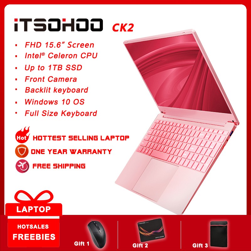 iTSOHOO 15.6 inch  laptops pink 12GB RAM SSD With intel Celeron quad core win 10 OS  5G+2.4Ghz Wifi Backlit keyboard