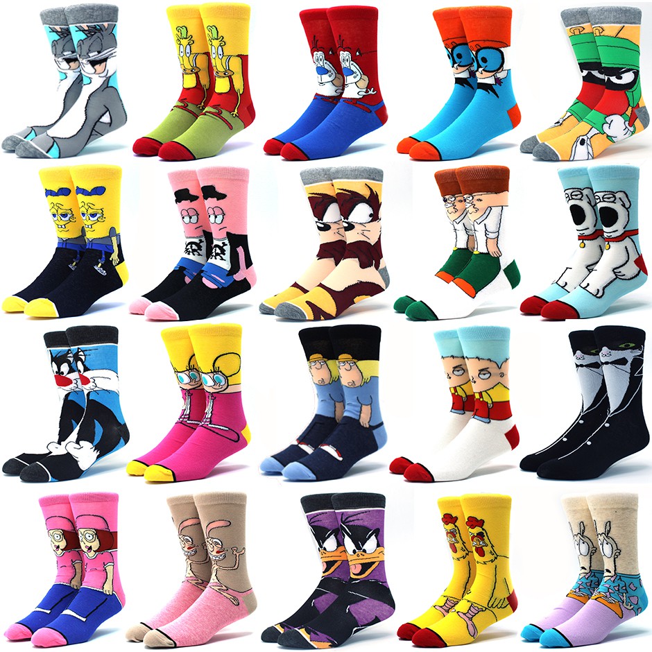 fashion male new happy funny socks cotton colorful crazy cartoon rabbit ...