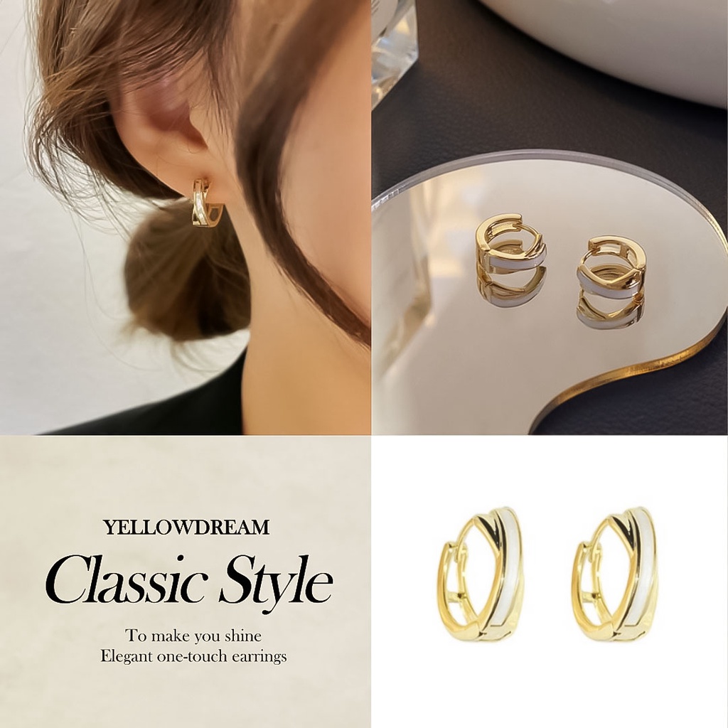 Yellow dream / Classic One-touch earrings /silver /Elegant / Simple / One-touch / Ring earring / Korean style / Jewelry / Accessories