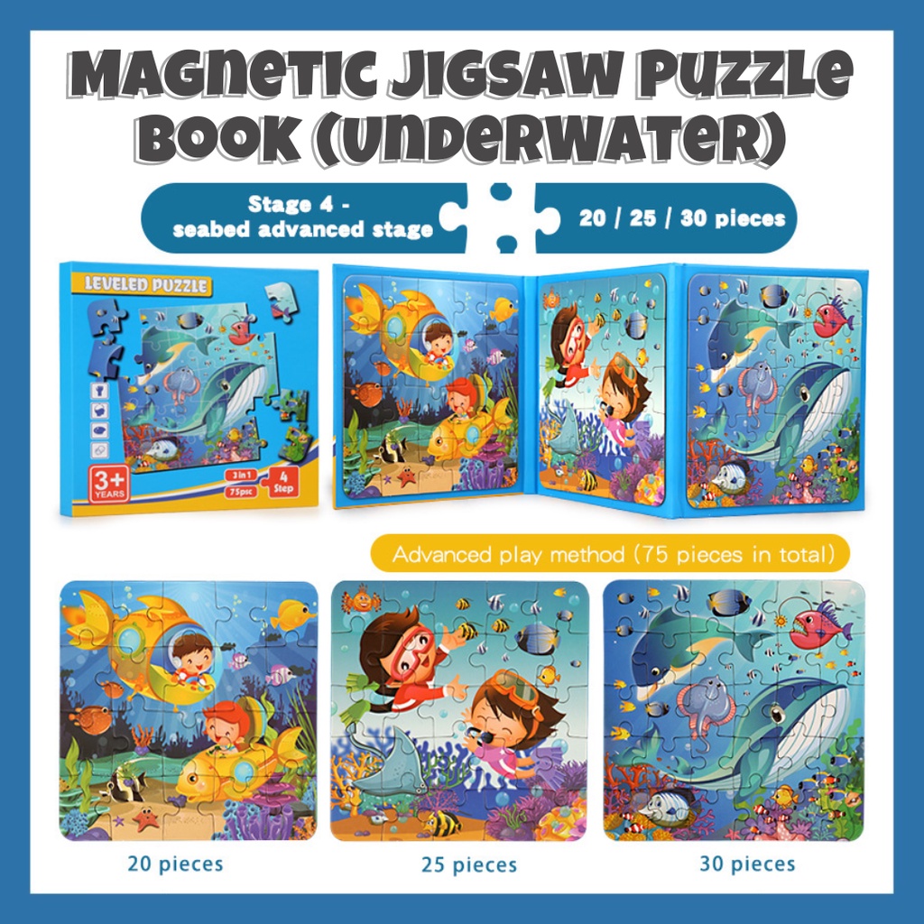 (L4 Ocean) Magnetic Jigsaw Puzzles Foldable Book Montessori Leveled ...