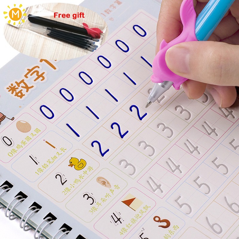 Kids Early Learning Toys （16 Sides Reusable Copybook Alphabet & Number Exercise Book Free Pens Educational Toys）