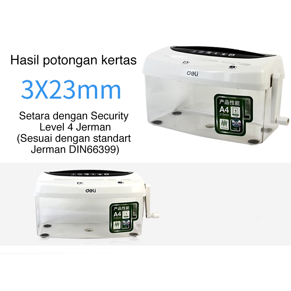 Deli Paper Shredder Penghancur Kertas Manual A4 Kapasitas 1 Lembar Uk 4 Liter Desain Modern 9935 - Gambar 4