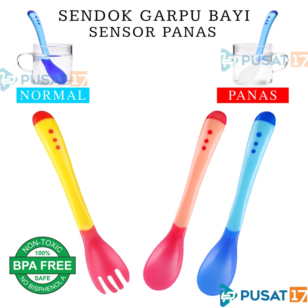 PUSAT17 SENDOK MAKAN BAYI SENSOR SUHU PANAS / SENDOK GARPU BAYI SILIKON / SENDOK MAKAN BAYI SILIKON / BABY SPOON SILICONE BPA FREE