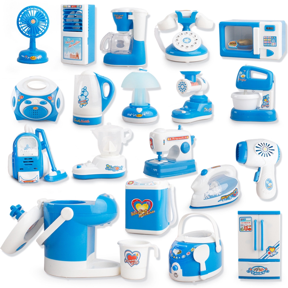 Kitchen Playsets toys Children Simulation Mini Home Appliance Pretend Game Kitchen Toy for Kids Gifts 20 pcs of Blue