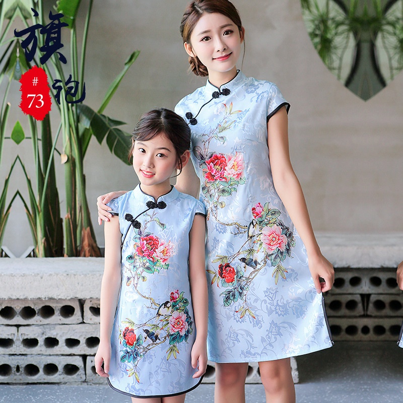 Children's cheongsam summer mother daughter parent-child dress for ...