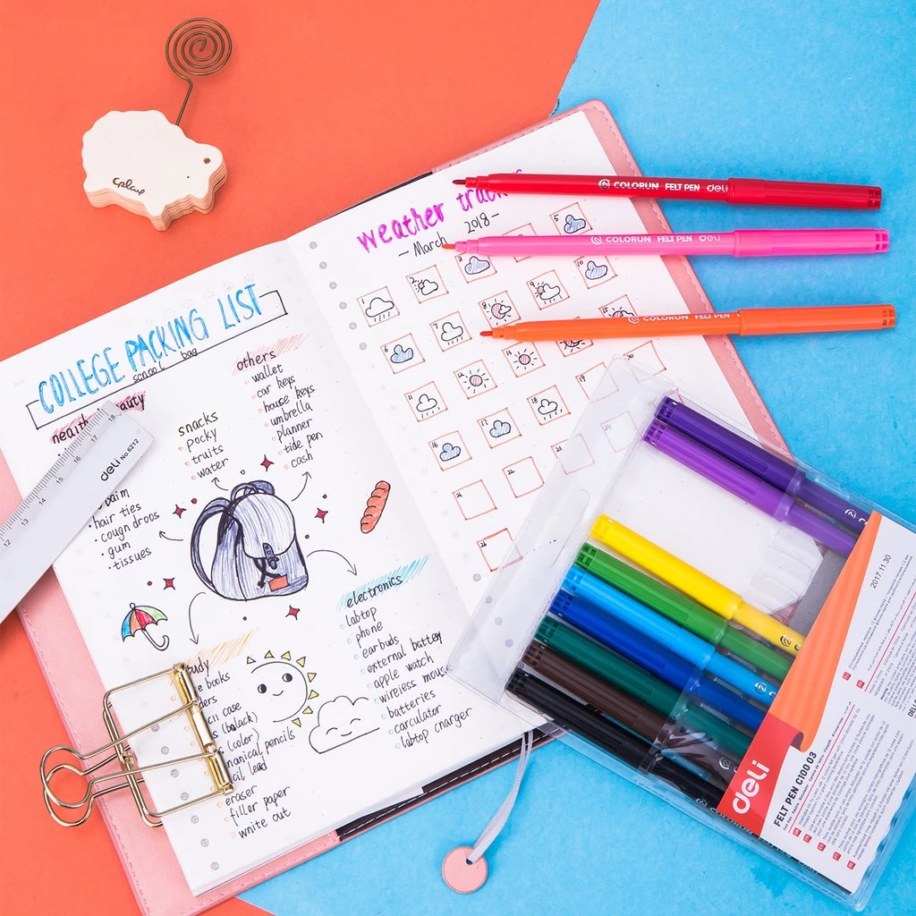 Deli Spidol Warna - Felt Pen dapat dicuci 1.0mm 12 Warna EC10003 - Gambar 2