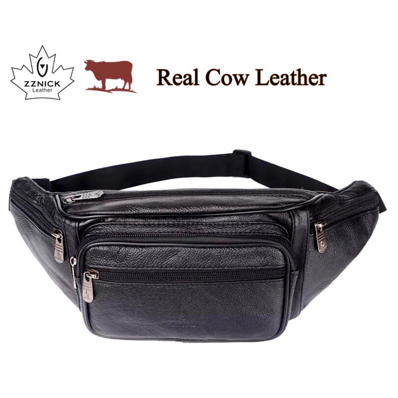 100% Cow Leather Business Men Waist Bag Pouch Bag Chest Bag ZZNICK