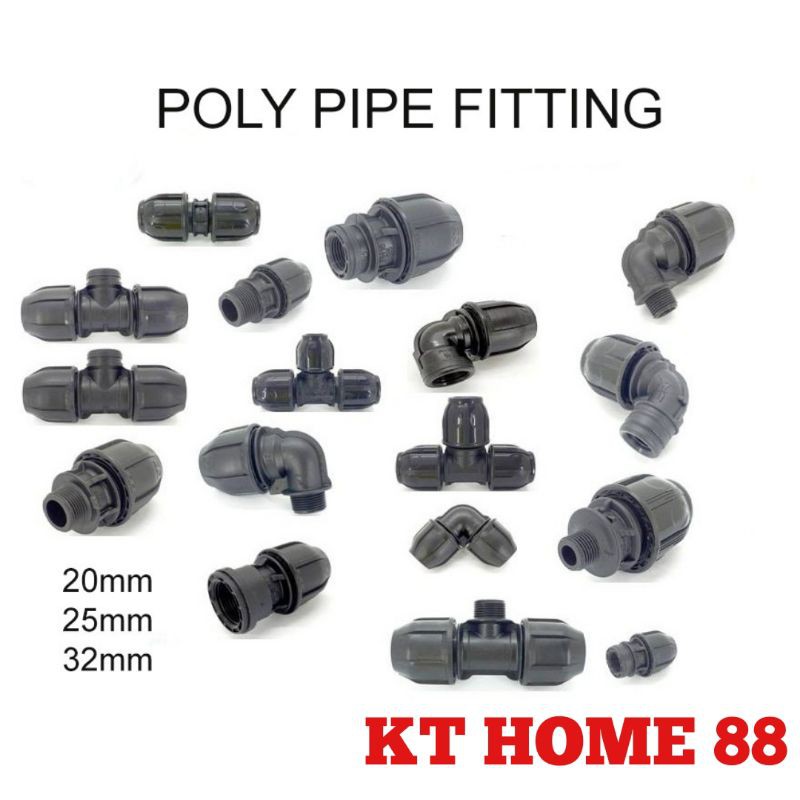 POLY PIPE FITTING Elbow Socket Tee Nipple End Cap Poly Fitting Threaded ...