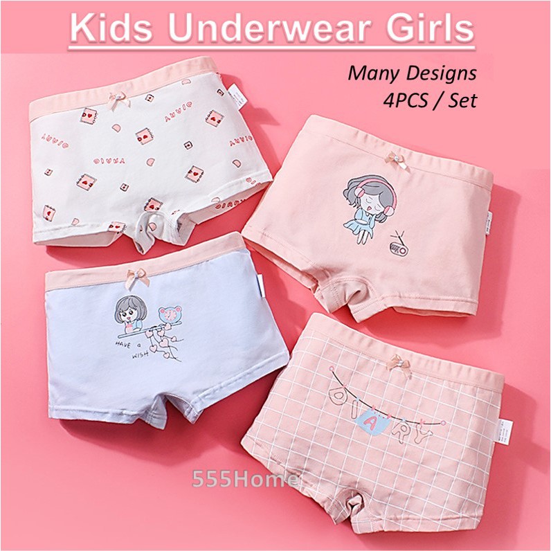 4 Pcs Kids Girls Cartoon Red Boxer Panties / Children Underwear