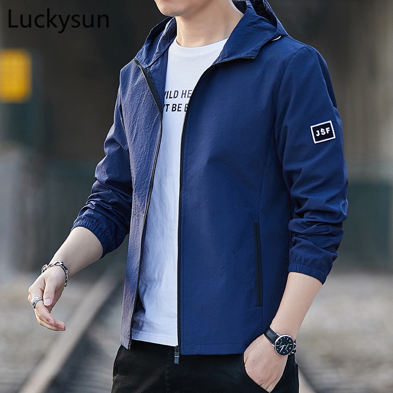 Men Windproof Sun Protection Jacket Thin Light Casual Sport Coat Hooded  Skin Top