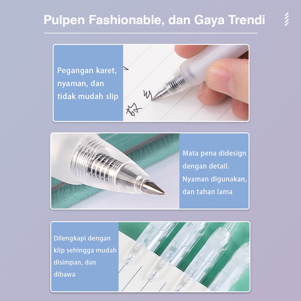 Deli Gel Pen Pulpen Gel Retractable Tinta Hitam 0.5mm A057B-01 - Gambar 4