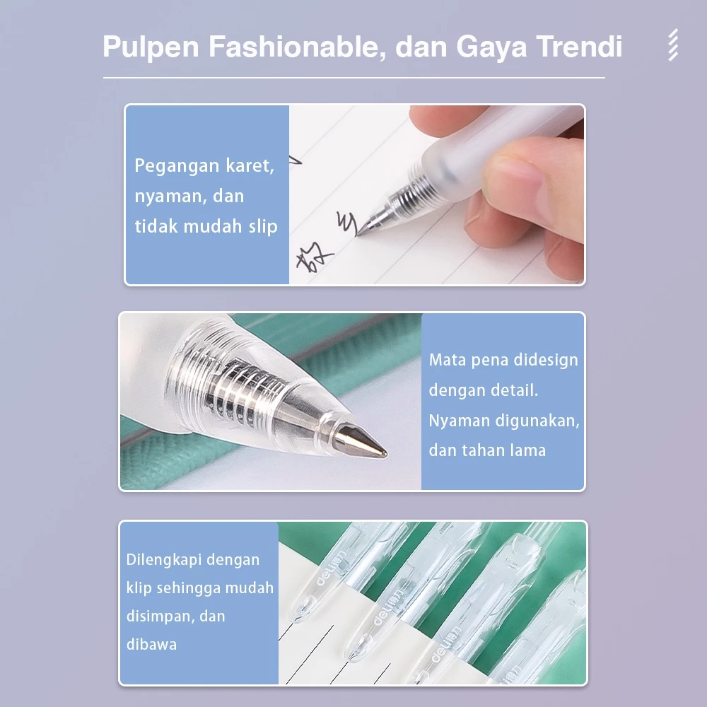 Deli Gel Pen Pulpen Gel Retractable Tinta Hitam 0.5mm A057B-01 - Gambar 4