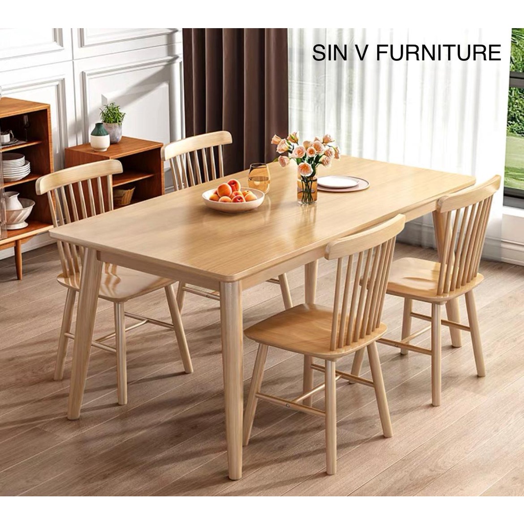 Real Wood Dining Table Set with 4 chairs [Include Delivery & Assembly