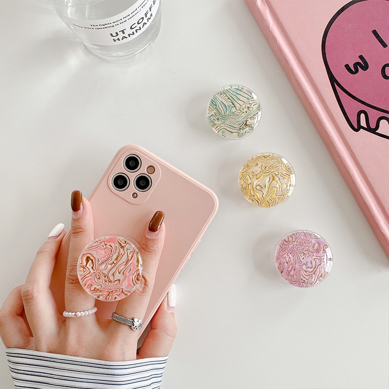 ins Crystal glass ball Marbling round shaped Air Bag Phone Sockets Universal Expanding Stand phone Holder