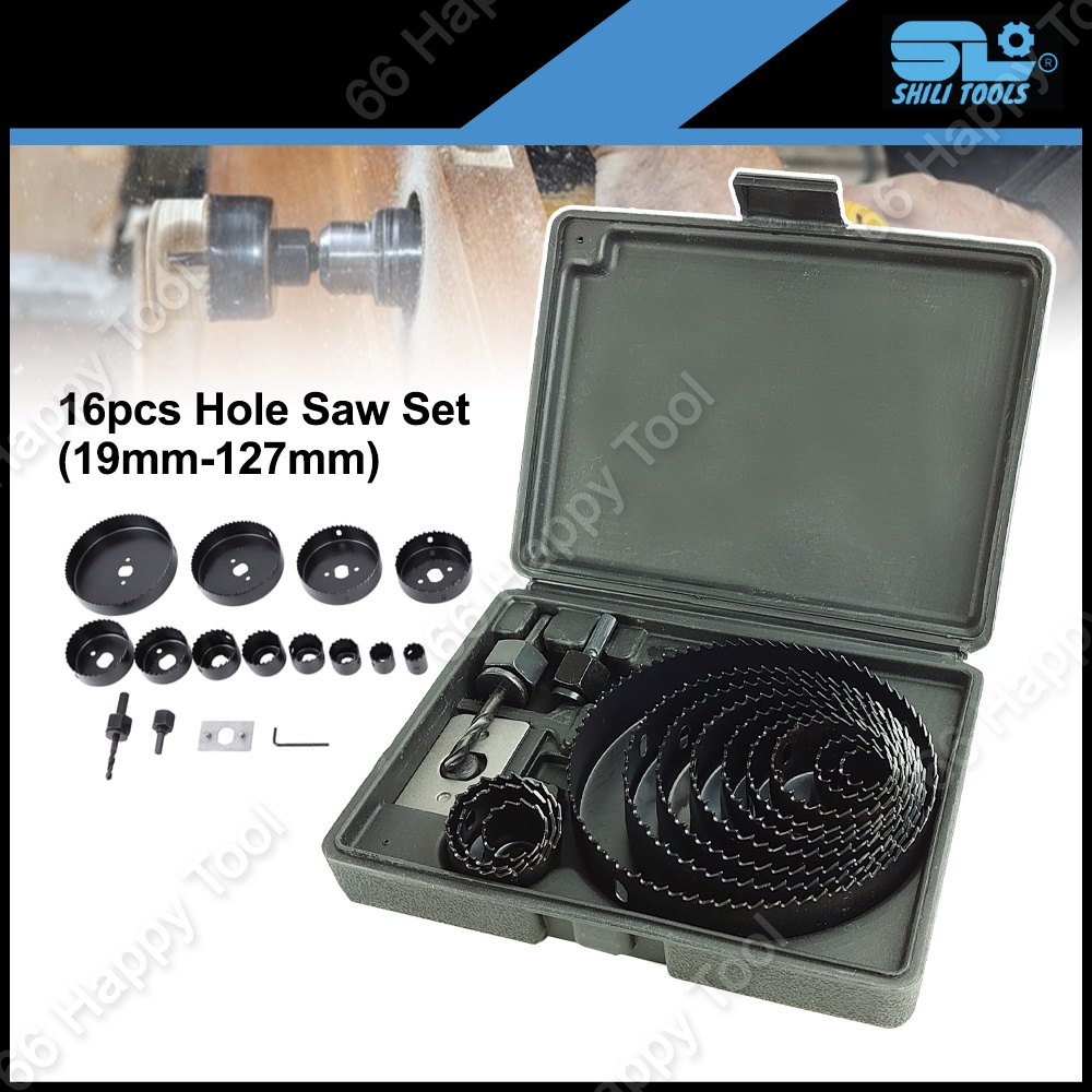 16pcs SL Carbon Steel Hole Saw Set Wood Hole Saw Kit Shili Tools Wood ...