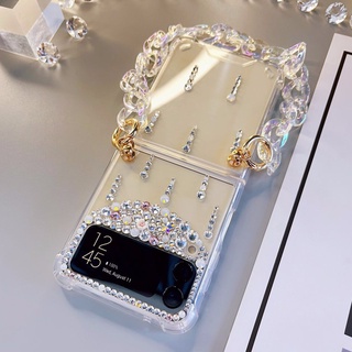 Cute Flower Z Flip 5 Case, Curly Wave Frame Case Compatible Samsung Galaxy  Z Flip 5 With Bracelet For Girl Women