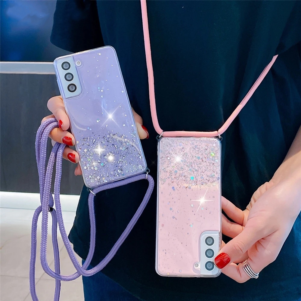 Lanyard Case Samsung Galaxy S22/S22 Ultra/S22 PlusS21 Ultra /S21plus/Note 20 Ultra 5G S20 ultra S20FE Bling Stars Soft Epoxy Silicone Phone Case Crossbody Lanyard  With Neck Strap Rope Cord
