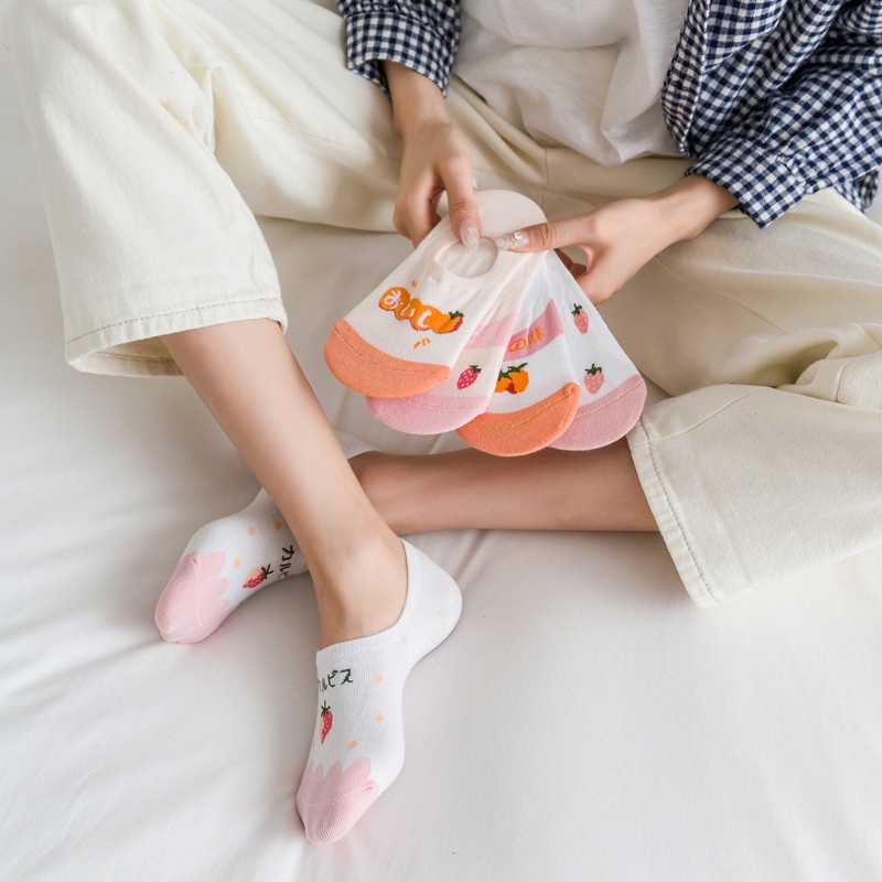 Women's Cute Cartoon Strawberry Fruit Invisible No Show Socks Low Cut ...