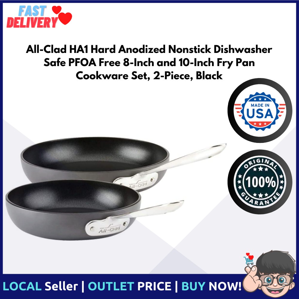 All-Clad HA1 2-Piece Anodized Non Stick Frying Pan Set, Black