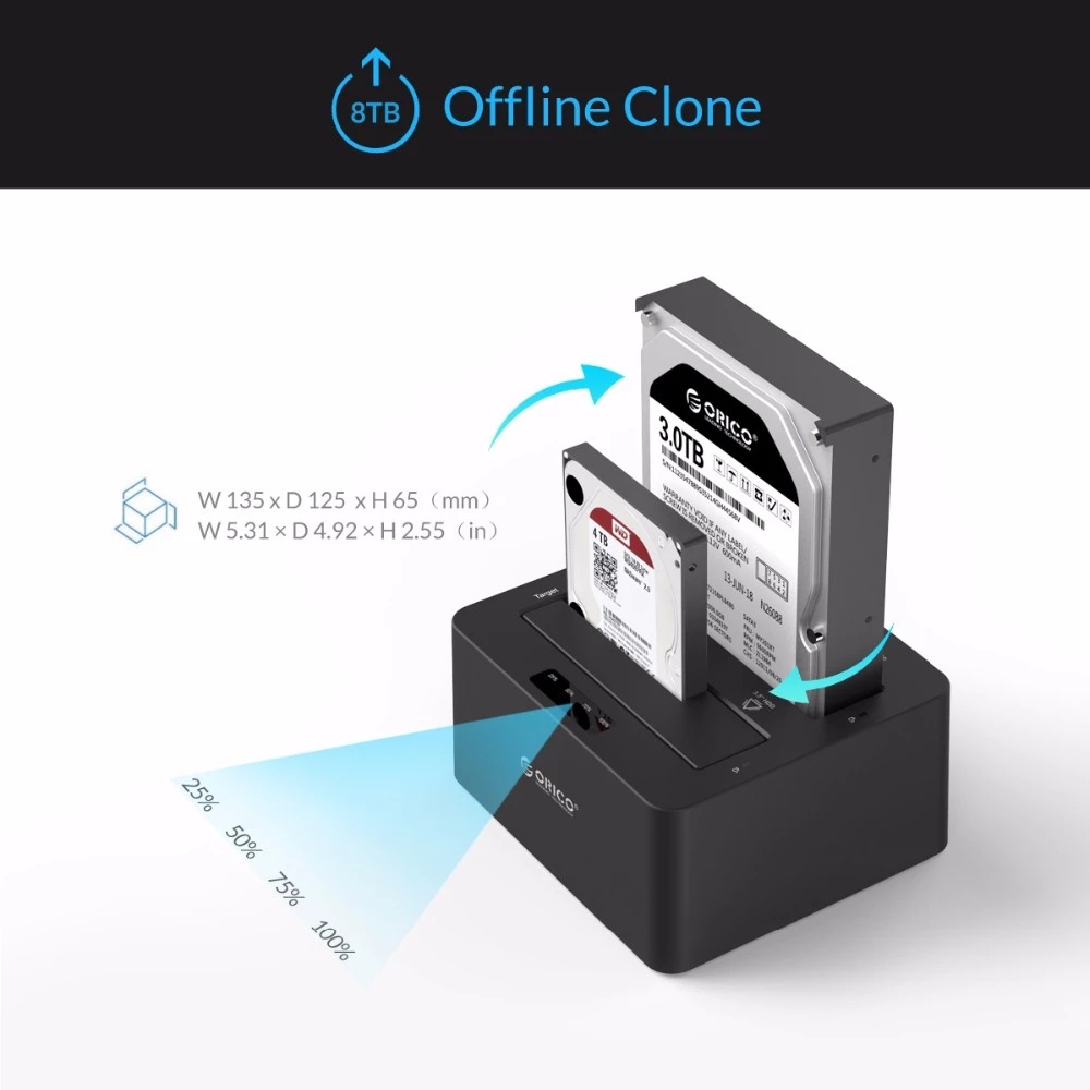 ORICO Clone Docking Station USB 3.0 to SATA Hard Drive Case Dual Bay ...