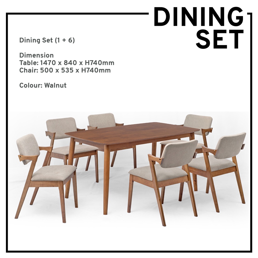 Dining Set 1+6 Dining Table & Set Kitchen Dining Furniture Solid Wood