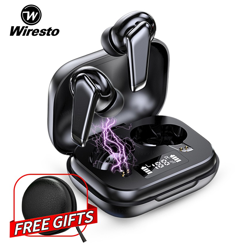 Wiresto True Wireless Earbuds Mini Bluetooth 5.0 Earphone Sport Headphone LED Display Earphone Stereo Headset Noise Canceling Earpiece with Mic Free Case Box Charging Case Shopee Singapore