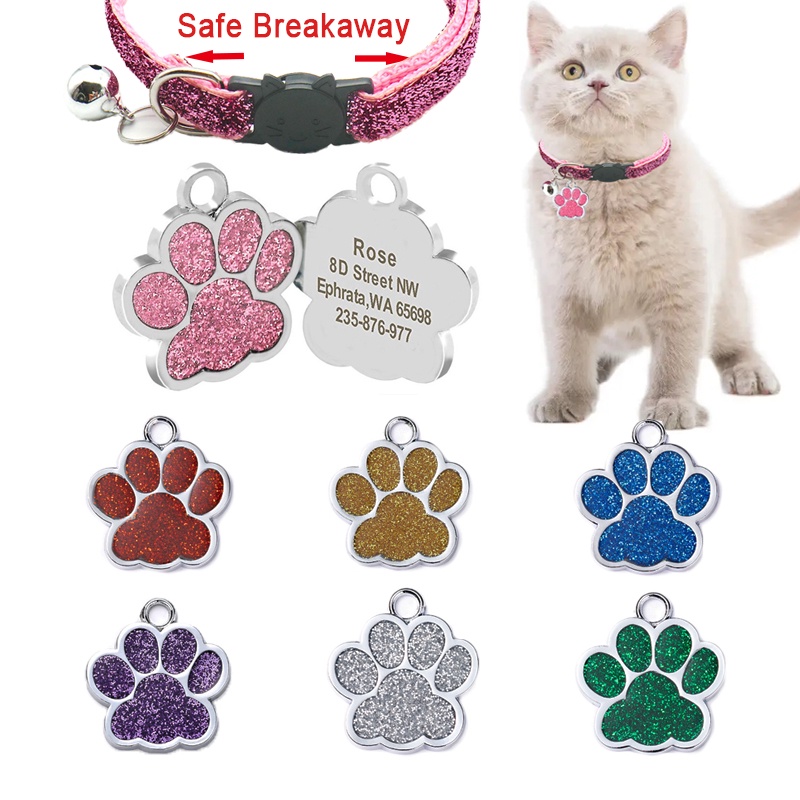 Customized Cat Tags Dog Tag Cat collar with bell Puppy kitten collar Pet ID Name Collar cat Pendant dog cat Accessories Paw Glitter Pendant Shopee Singapore