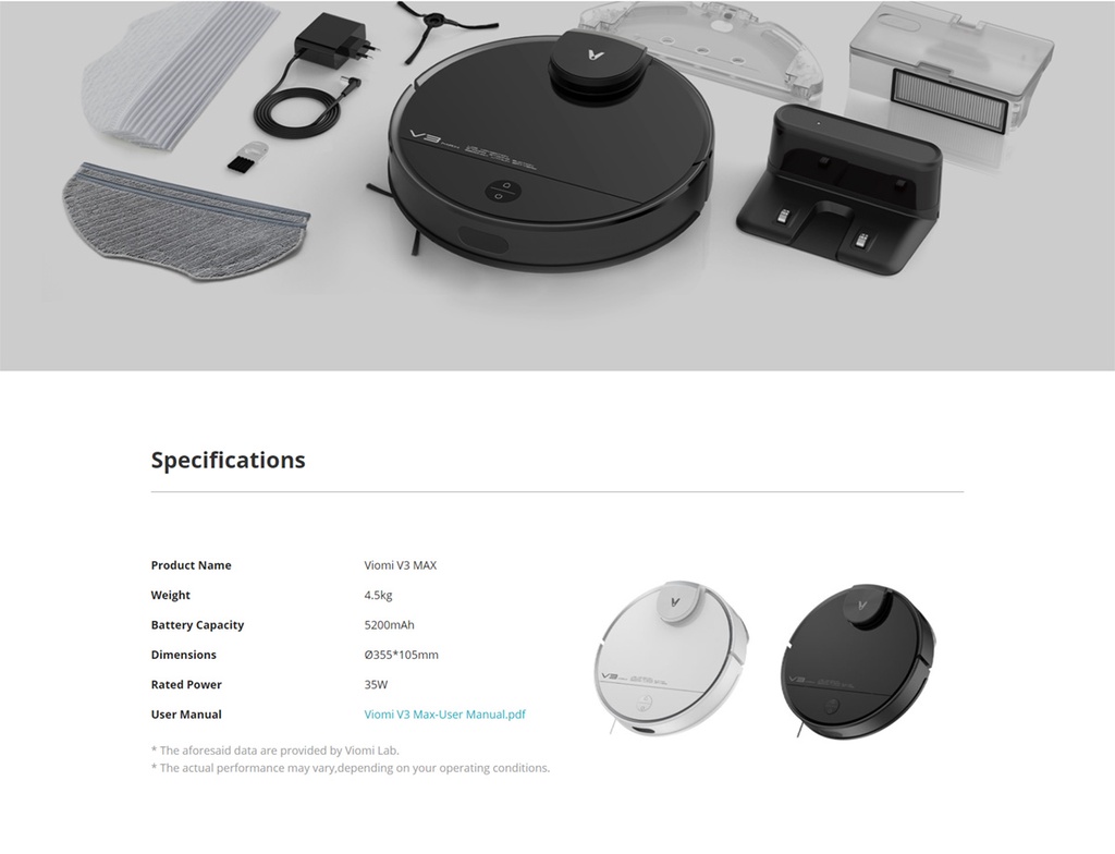 Robot Xiaomi Roborock V3 Viomi V3 Max LDS Robot Vacuum Mop Cleaner - Main Image