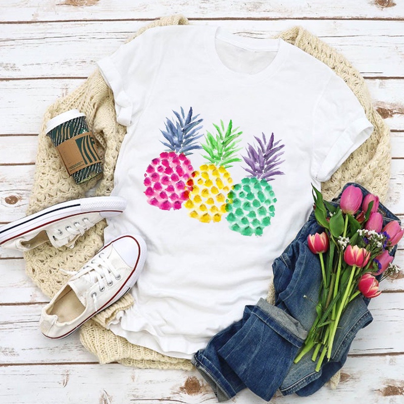 Watercolor Pineapple Print Women Graphic 90s Fruit Summer T-Shirt Shirt Tops Lady Clothes Womens Clothing Tee Female T Shirt