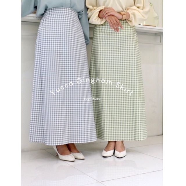 yucca skirt / gingham Korean skirt A line | Shopee Singapore