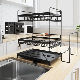 1pc Expandable 2 Tier Large Dish Drying Rack, For Kitchen Countertop, Dish  Dryer Rack With Drainboard, Cutlery & Cup Holders, For Dishes, Knives, Spoo