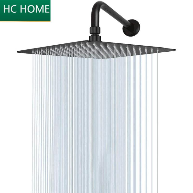 16 Inch Shower Head Black Stainless Steel Square Rain Shower Head, Large Rainfall ShowerHead