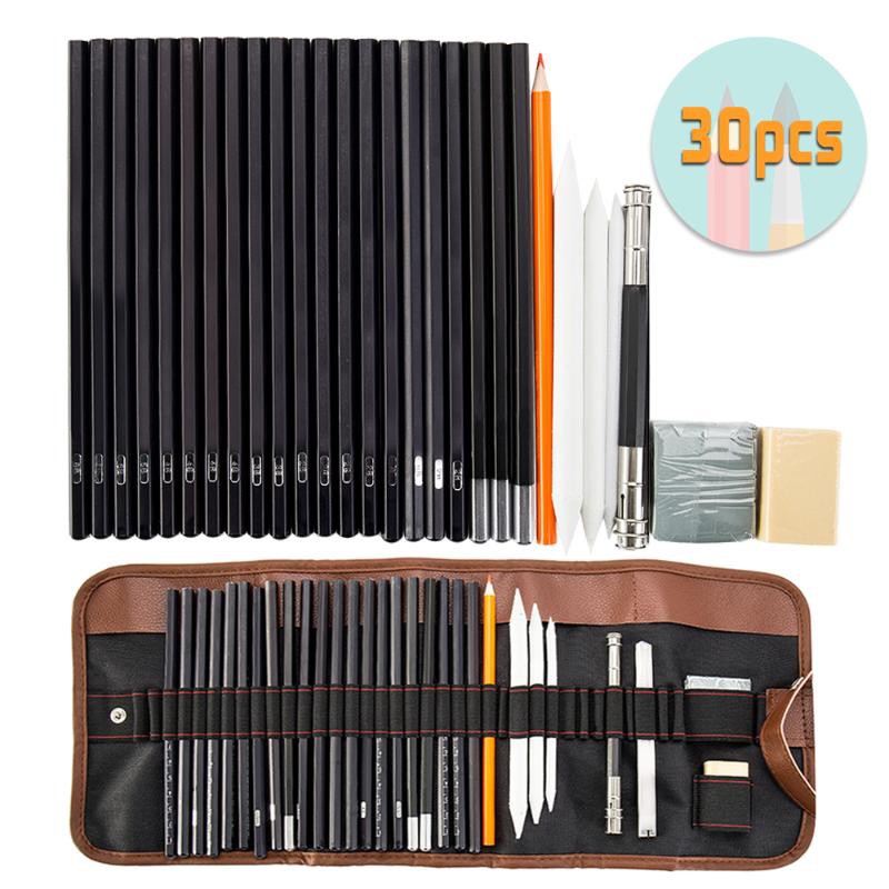 Sketching Pencil Set, Drawing Pen Charcoal Sketch Included Graphite  Pencils, Charcoal Pencils, Paper Erasable Pen, 30pcs Total for Beginners  Artist