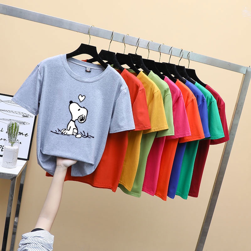 15Colors Korean Short Sleeve T shirt Classic Cartoon Snoopy Print Basic T Harajuku Unisex Tee Tops Women Clothing