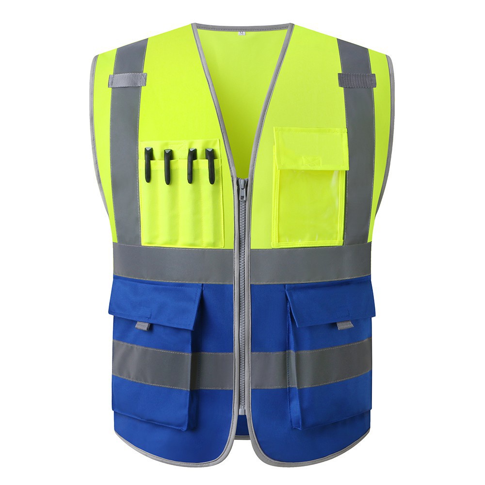 Two Tone Hi Vis Vest With Pockets Yellow Blue Reflective Safety Vest ...