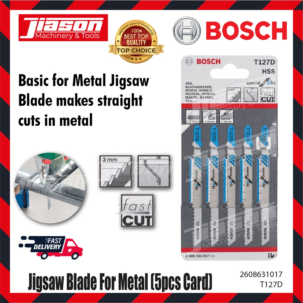 BOSCH 2608631017 (T127D) Jigsaw Blade For Metal (5 pcs Card) | Shopee ...