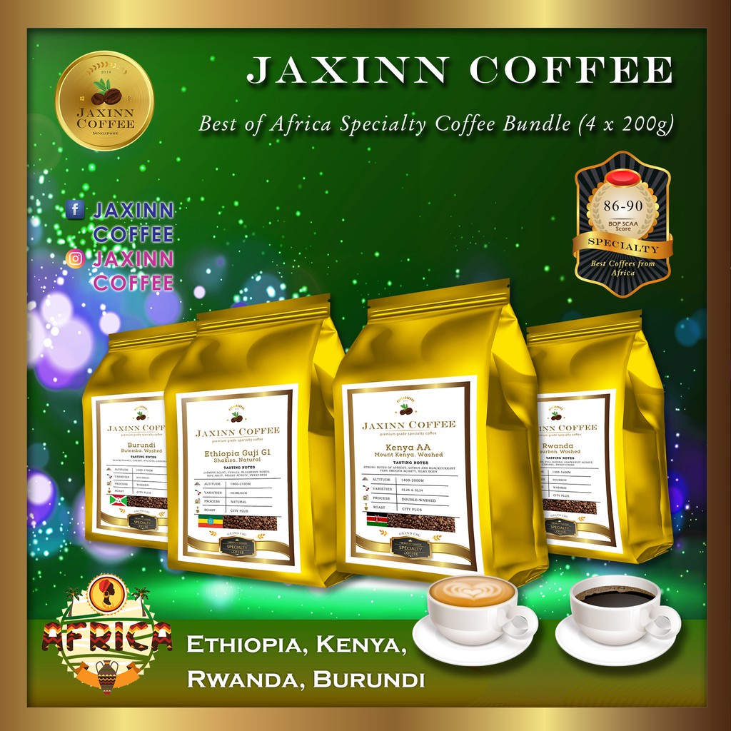 Best of African Specialty Coffee Beans Bundle 4x200g by Jaxinn Coffee