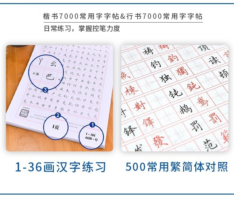 [Hello正版]田英章钢笔楷书字帖7000常用字成人正楷硬笔书法入门教程 Chinese Writing Practice book ...