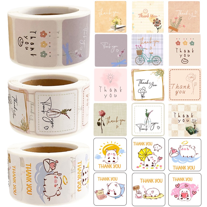300 Pcs/Roll 3*3cm Cute Thank You Stickers Square Package Sealing Tapes