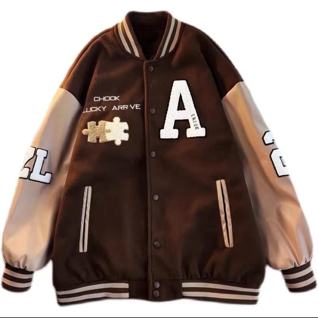 Puzzle A CHOCK BROWNIE VARSITY BASEBALL OVERSIZE/BOMBER BASEBALL Jacket  Korean STYLE