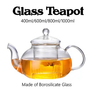 Personal Clear Heat Resistant Borosilicate Glass Teapot Tea Set & Infuser  400ml and 4 Handle Tea Cups 