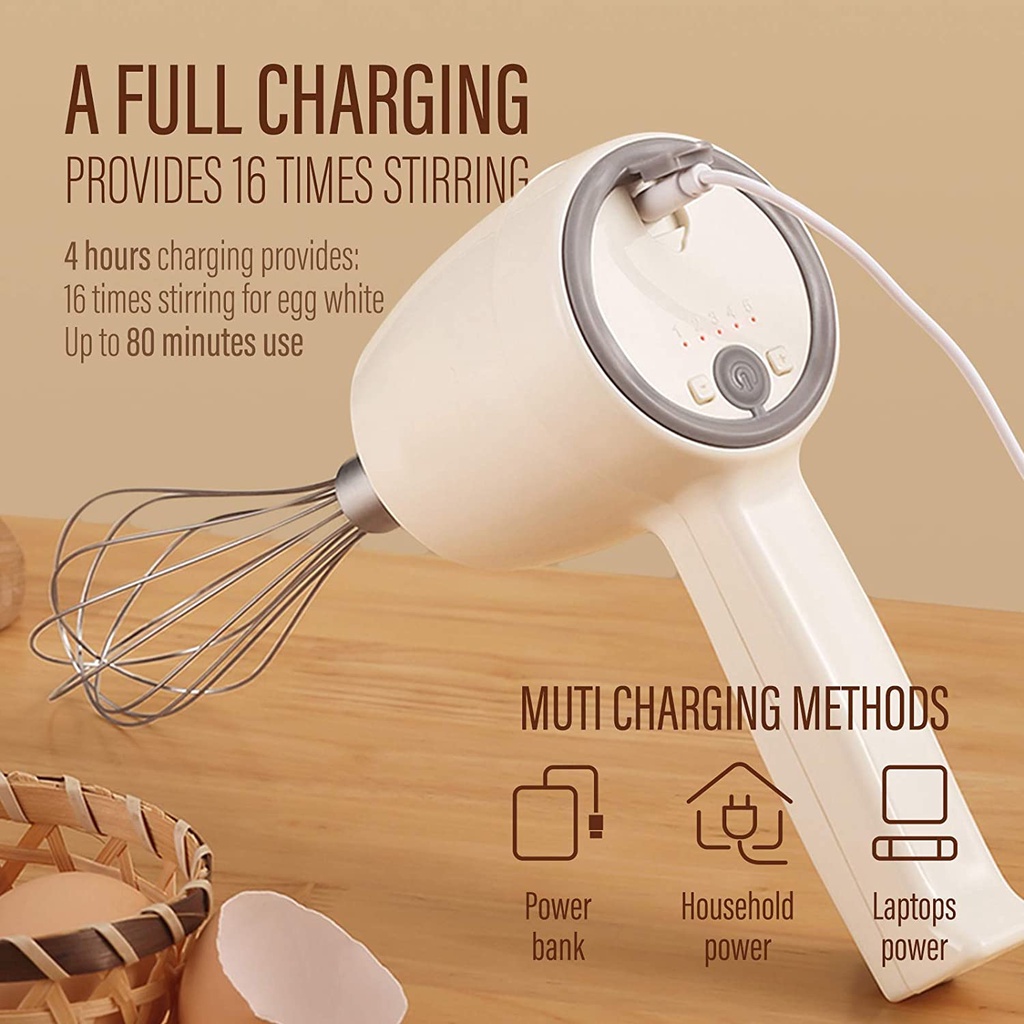 Cordless Hand Mixer Electric for Milk Egg Cream Cake Food High