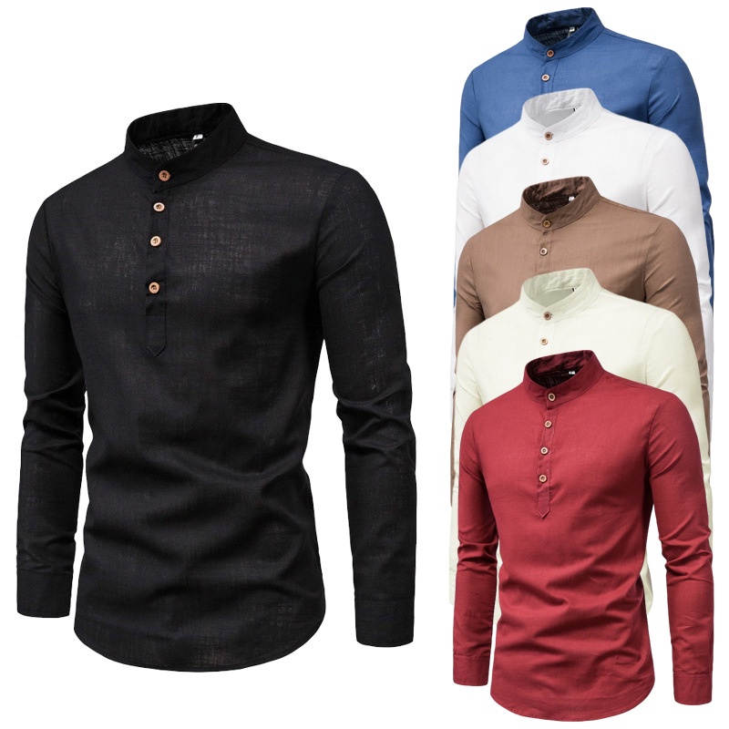 【Kurta Raya Lelaki】Baju Kurta Men's Shirts 6 Colors Stand Collar Long ...