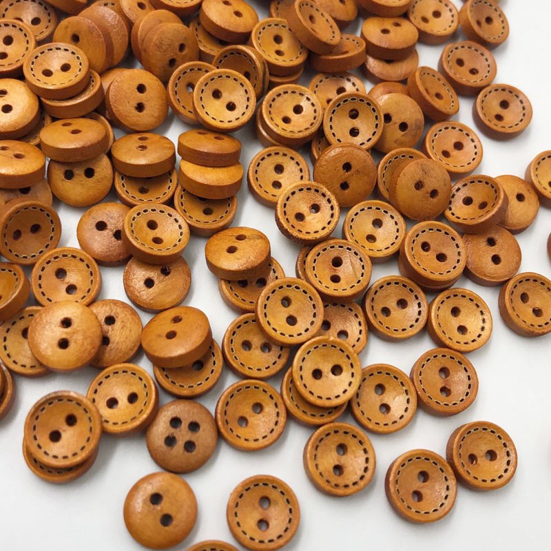 100pcs 2-holes Handmade With Love Round Wooden Buttons Button
