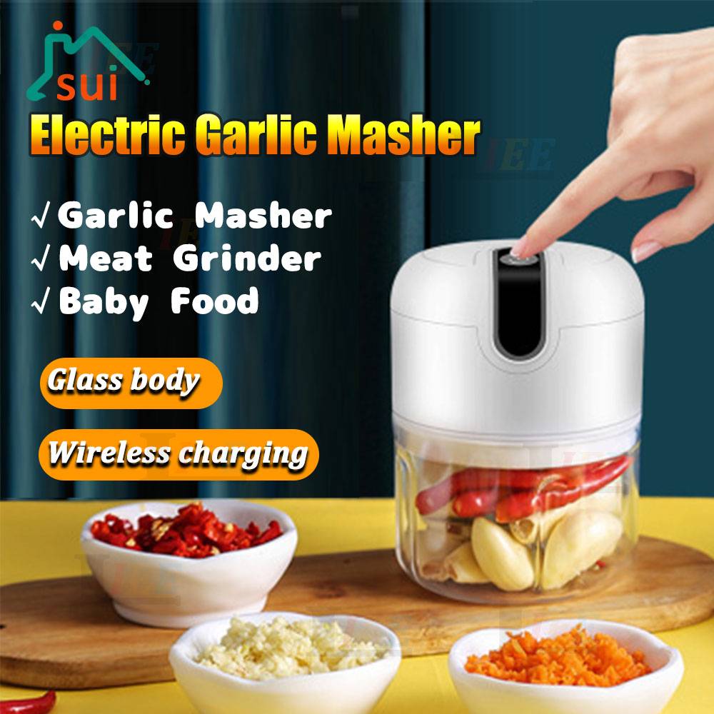 Mini Glass Electric Garlic Masher 300ml Food Garlic Press Mincer ...