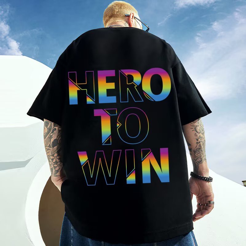 2022 Korean Style Men's Fashion Short Sleeve T Shirt Fashion Letters Print Design Round Neck Oversized Shirt Men Plus Size Casual Top Unisex Essential Clothing