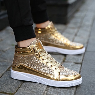 Fashion Men's Casual Sneakers Bling Bling Sports Shoes High Top Shoes Plus  Size 39-45